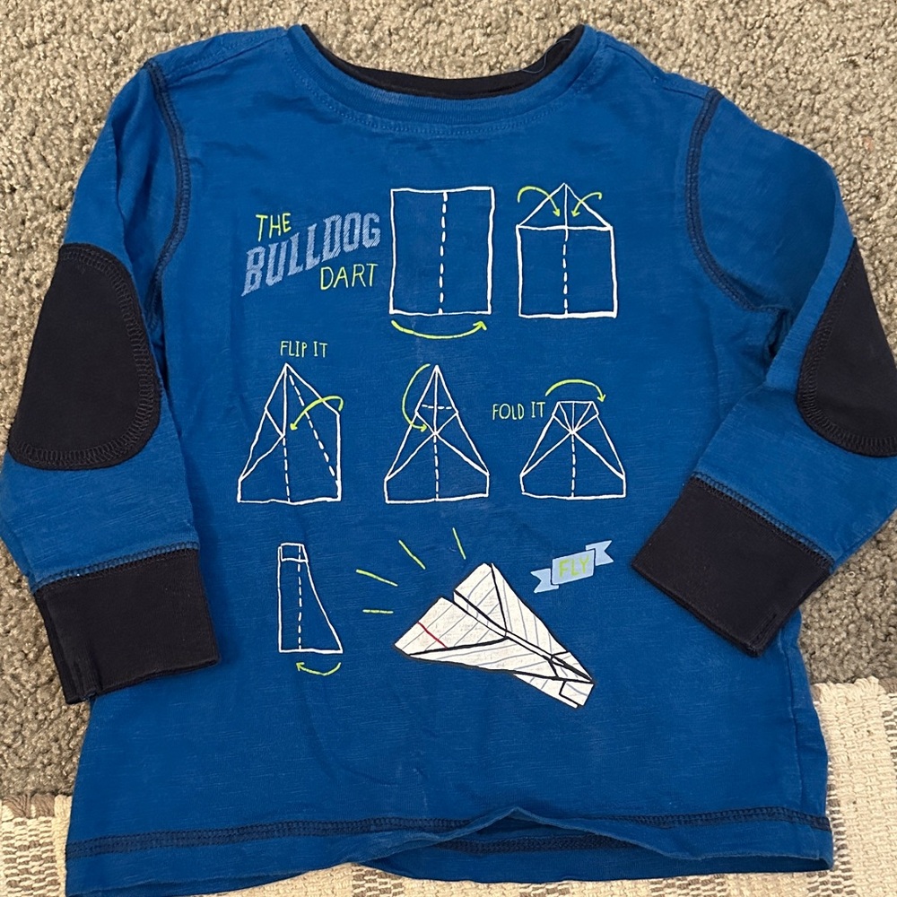 Hatley Blue Long Sleeve Shirt with Paper Airplane Design
